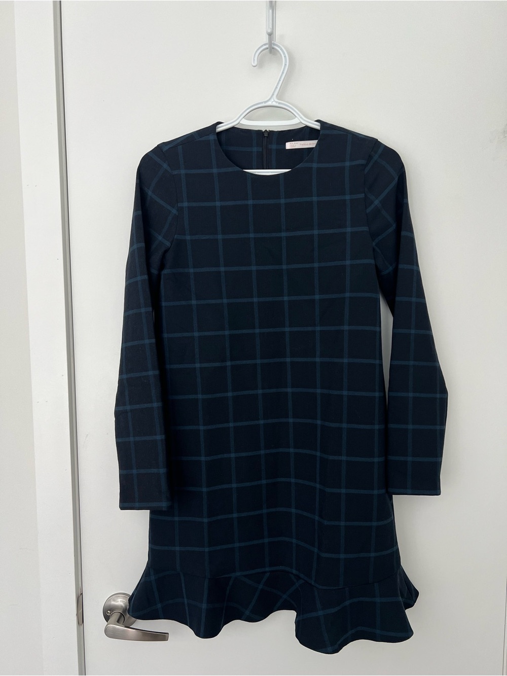 Women's Navy Plaid Ruffle-Hem Dress, Size Small